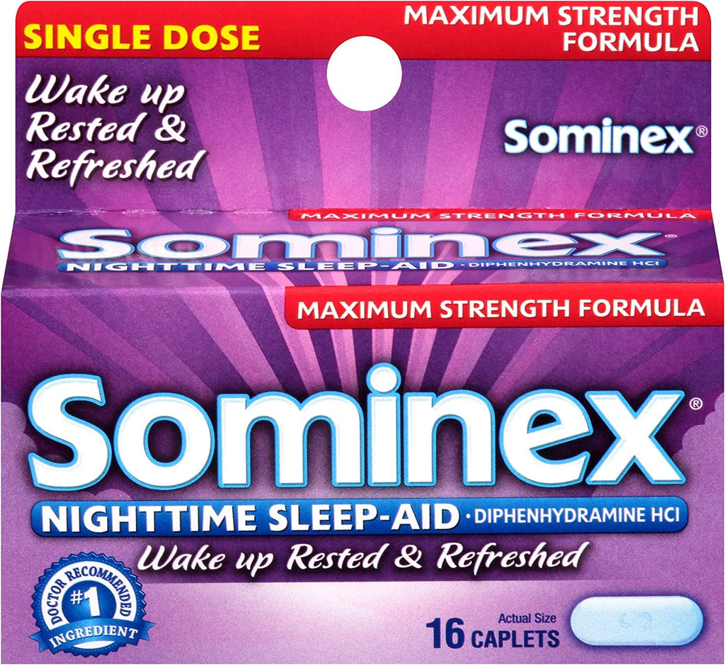 Sominex Nighttime Sleep-Aid Caplets – Maximum Strength (16 ea) Pack of 3