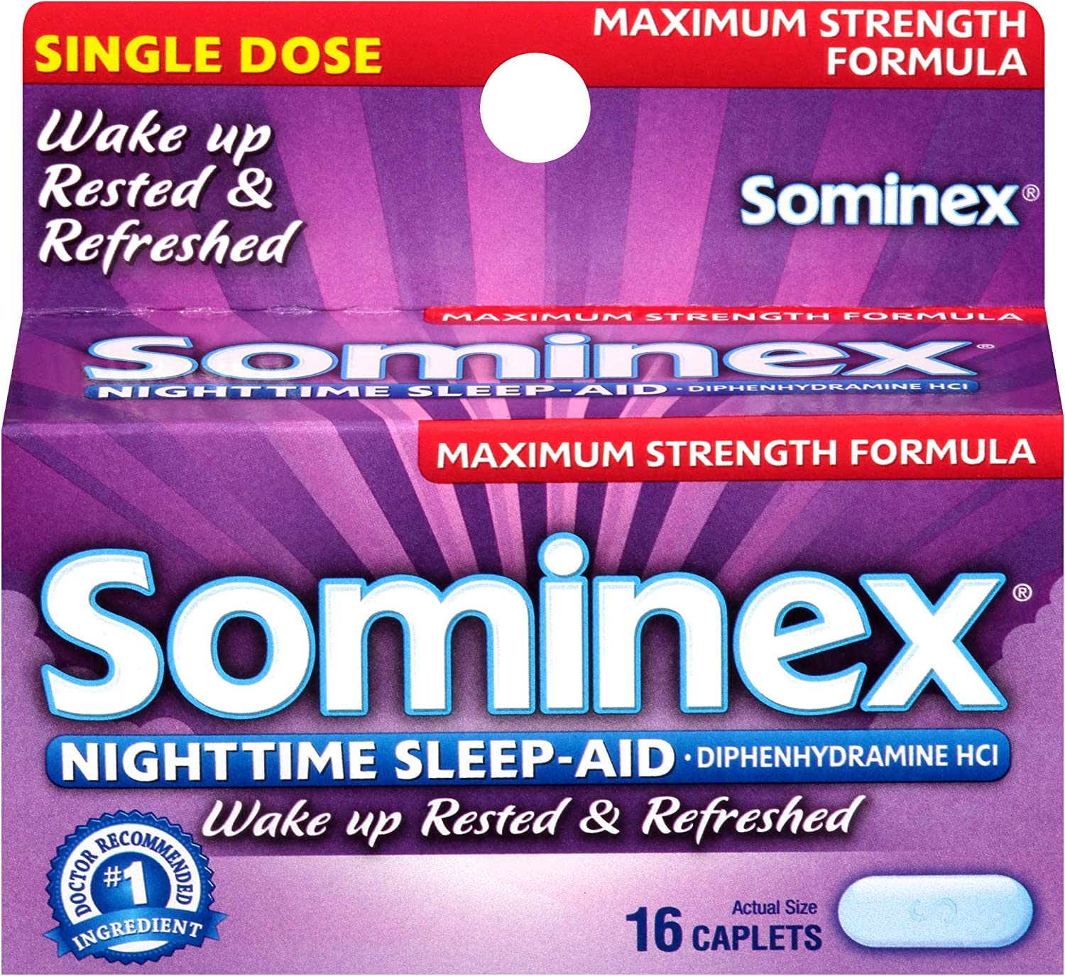Sominex Nighttime Sleep-Aid Caplets – Maximum Strength (16 ea) Pack of 3