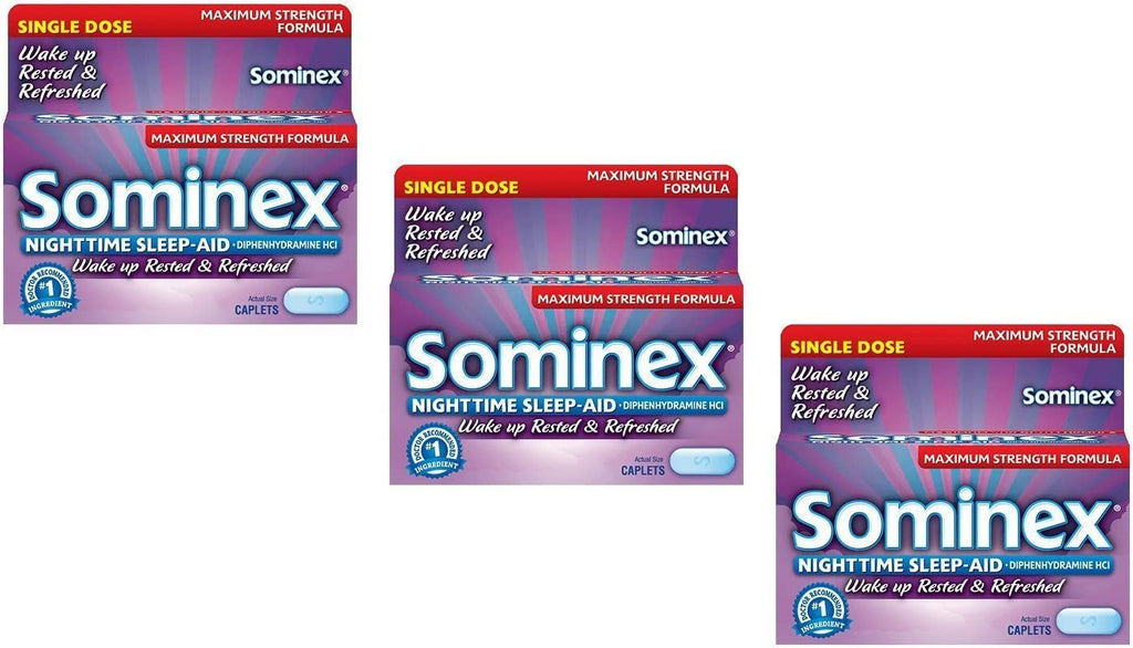Sominex Nighttime Sleep-Aid Caplets – Maximum Strength (16 ea) Pack of 3