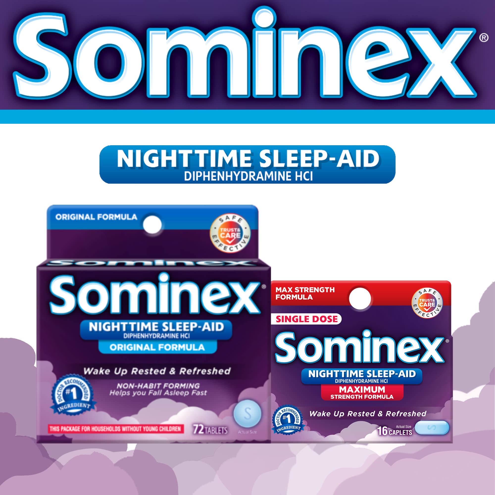 Sominex Nighttime Sleep-Aid Original Formula - Safe, Non-Habit Forming, 16 Tablets