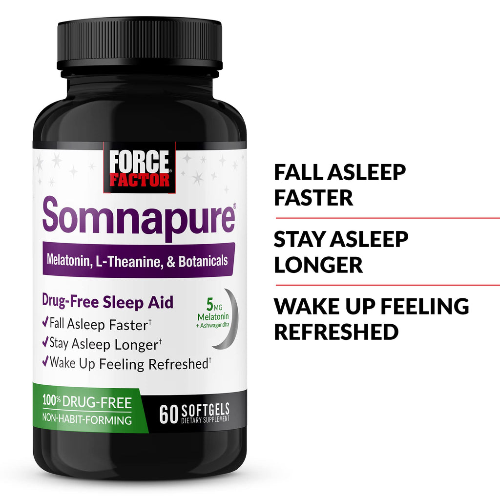 FORCE FACTOR Somnapure Softgels – Fall Asleep Faster, Stay Asleep Longer (60 Softgels)
