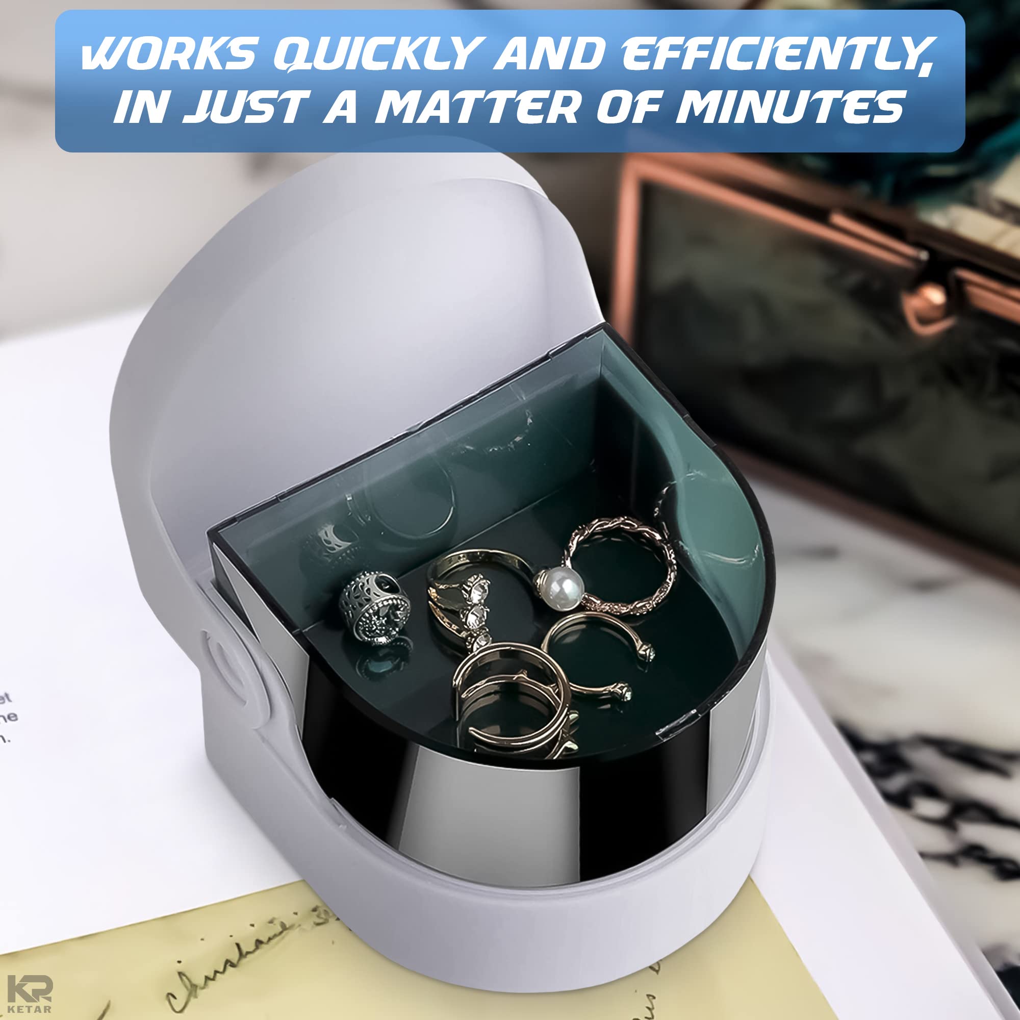 Sonic Cordless Denture Cleaner for Jewellery, Rings & Coins – Portable Battery Vibrating Machine