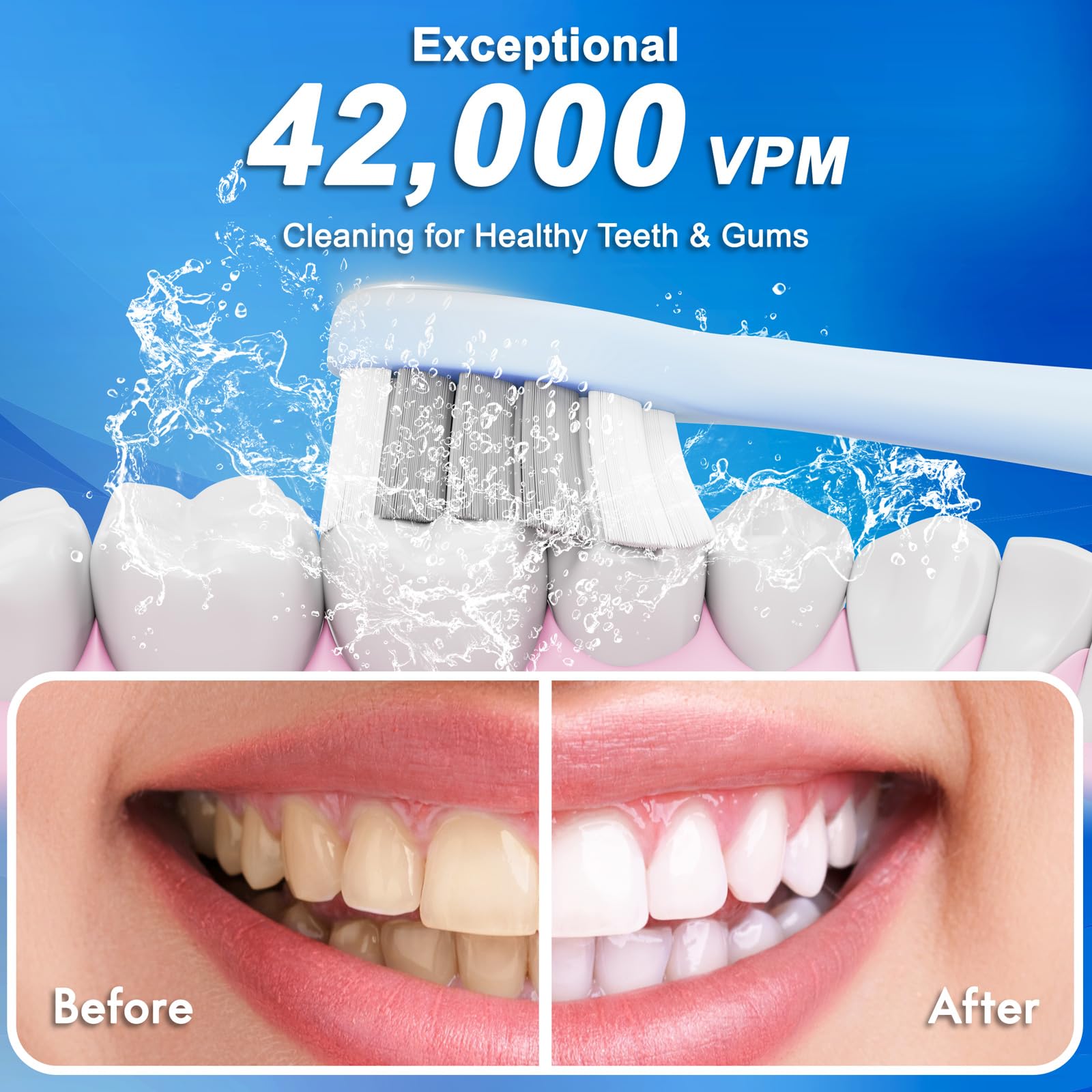 Sonic Electric Toothbrush for Adults & Kids – 5 Modes, 42,000 VPM, 90-Day Charge