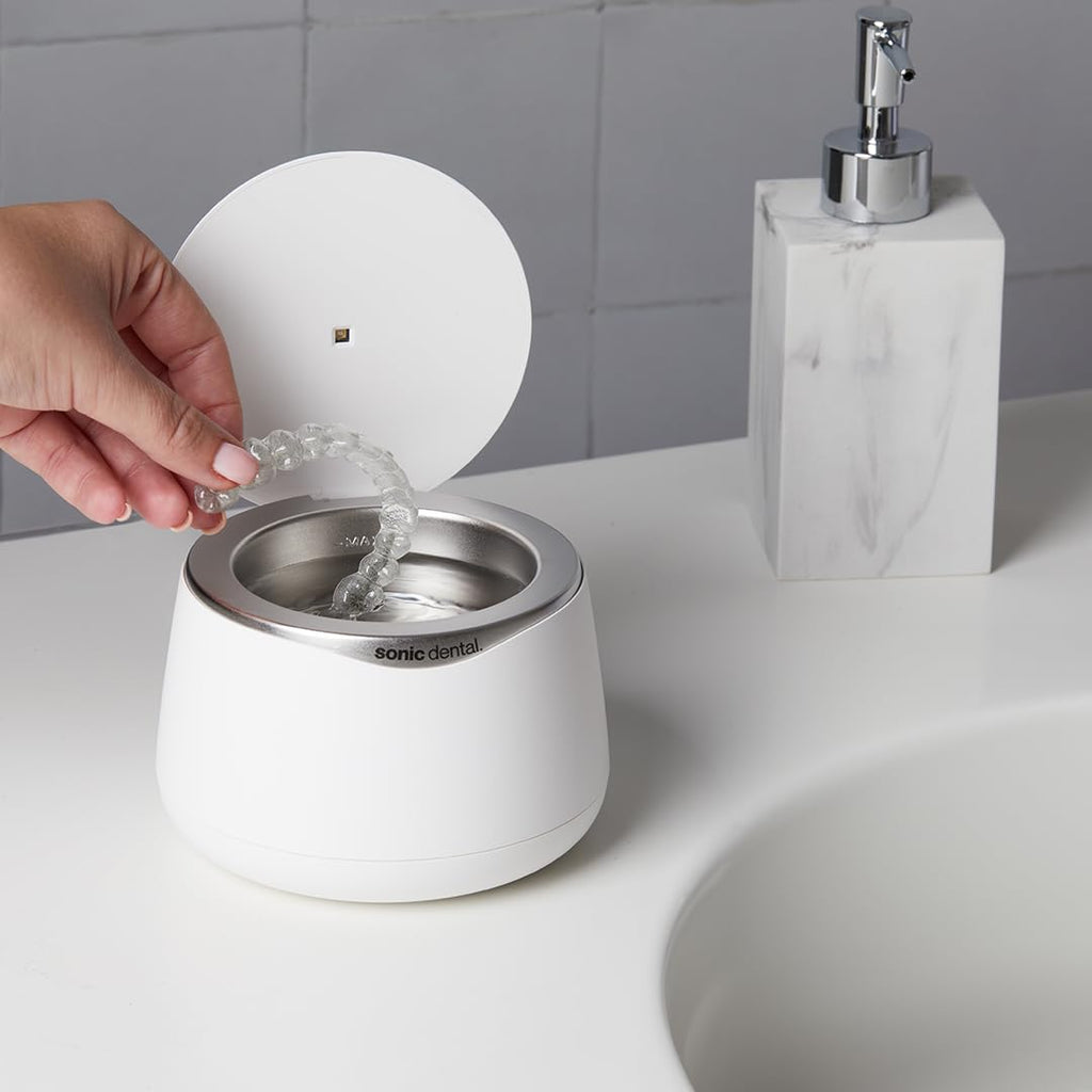 Sonic Pro Dental Cleaning Pod – 43kHz Ultrasonic Retainer Cleaner (Pearl White)