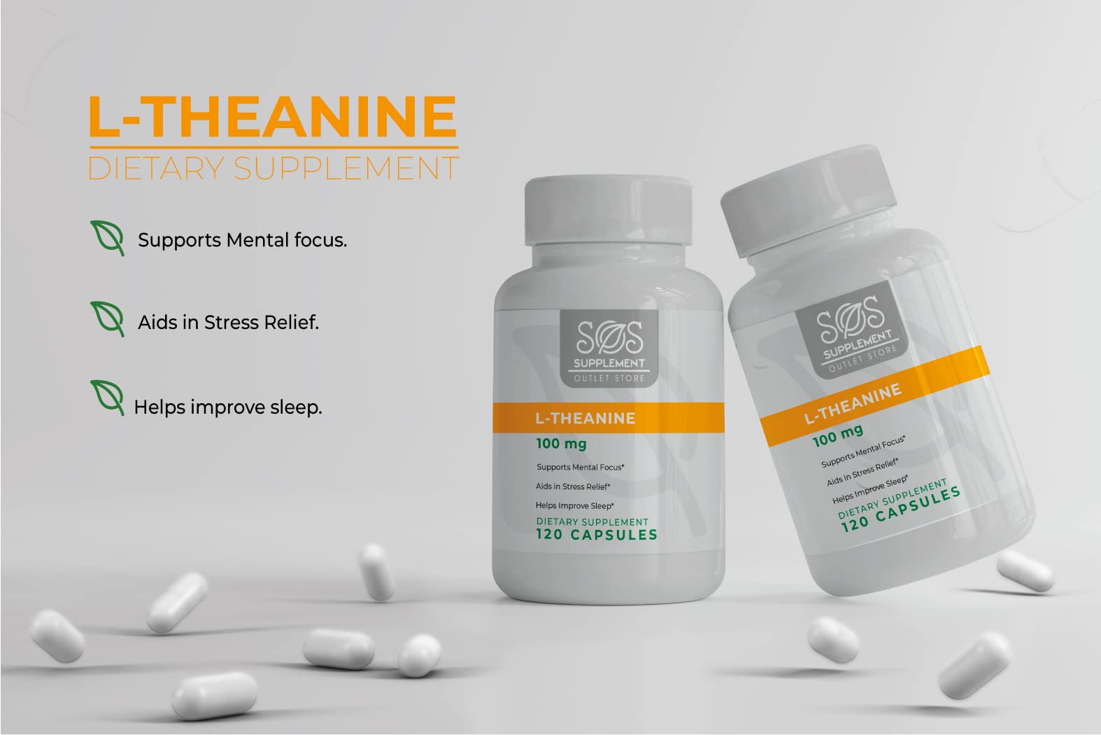 SOS L-Theanine – Brain Support & Focus Supplement, 100mg, 120 Count