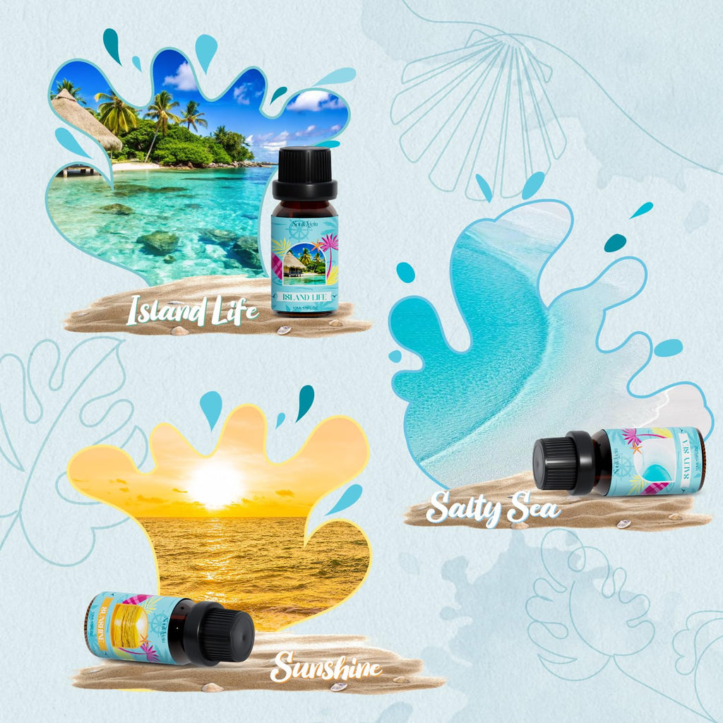 Soulorigin Beach Fragrance Oils Set – Essential Oil Gift for Diffuser (Ocean Spray, Pink Sands, Salty Sea, Pina Colada, Island Life, Sunshine)