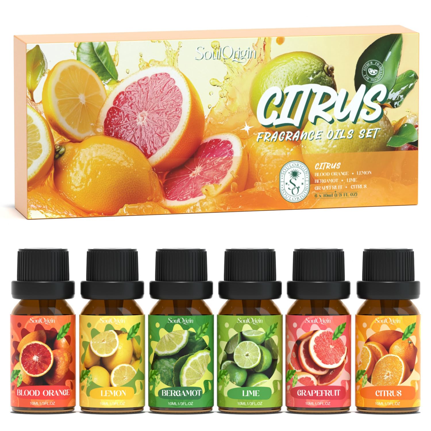 Soulorigin Citrus Essential Oils Set – Blood Orange, Lemon, Bergamot, Lime, Grapefruit & Citrus