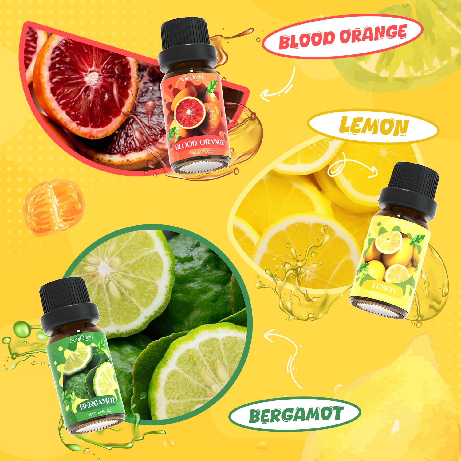 Soulorigin Citrus Essential Oils Set – Blood Orange, Lemon, Bergamot, Lime, Grapefruit & Citrus