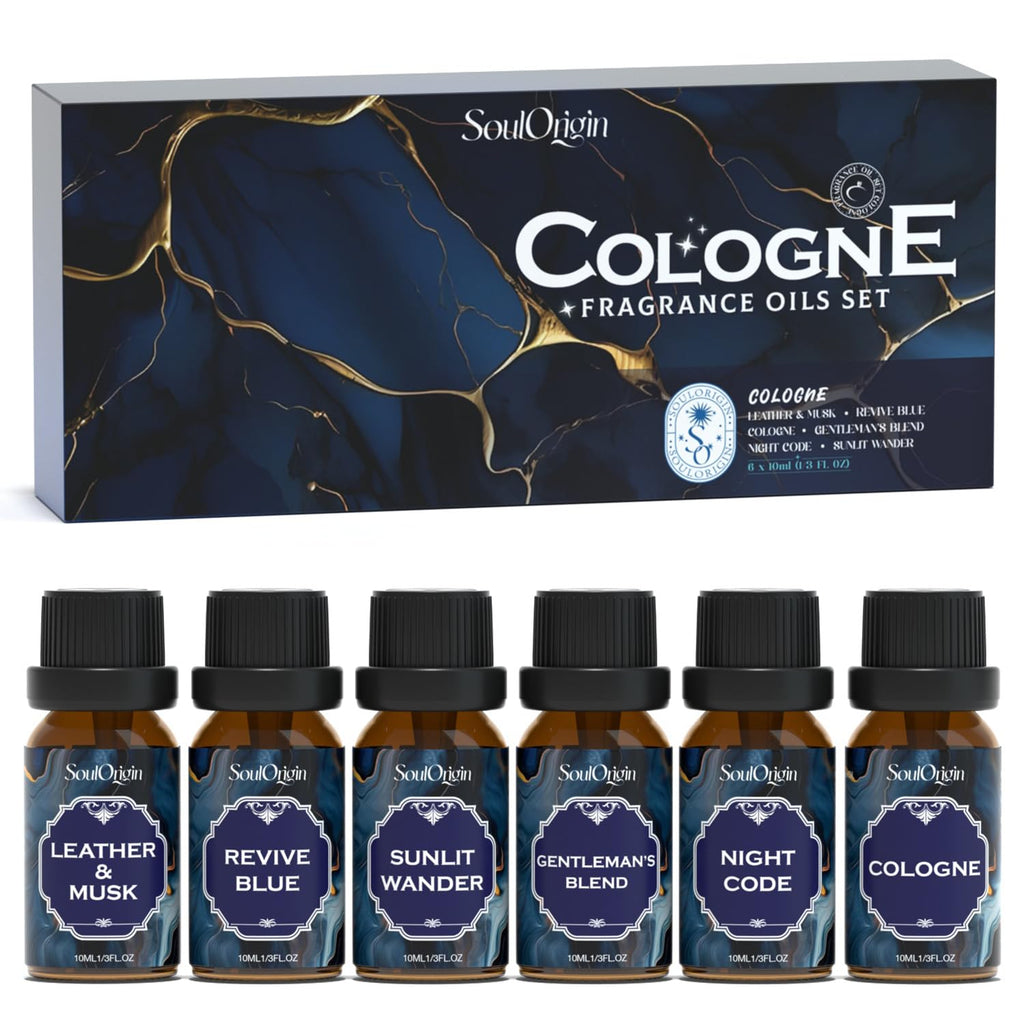 Soulorigin Cologne Fragrance Oils Set – Leather & Musk, Revive Blue, Sunlit Wander, Gentleman's Blend, Night Code, Cologne
