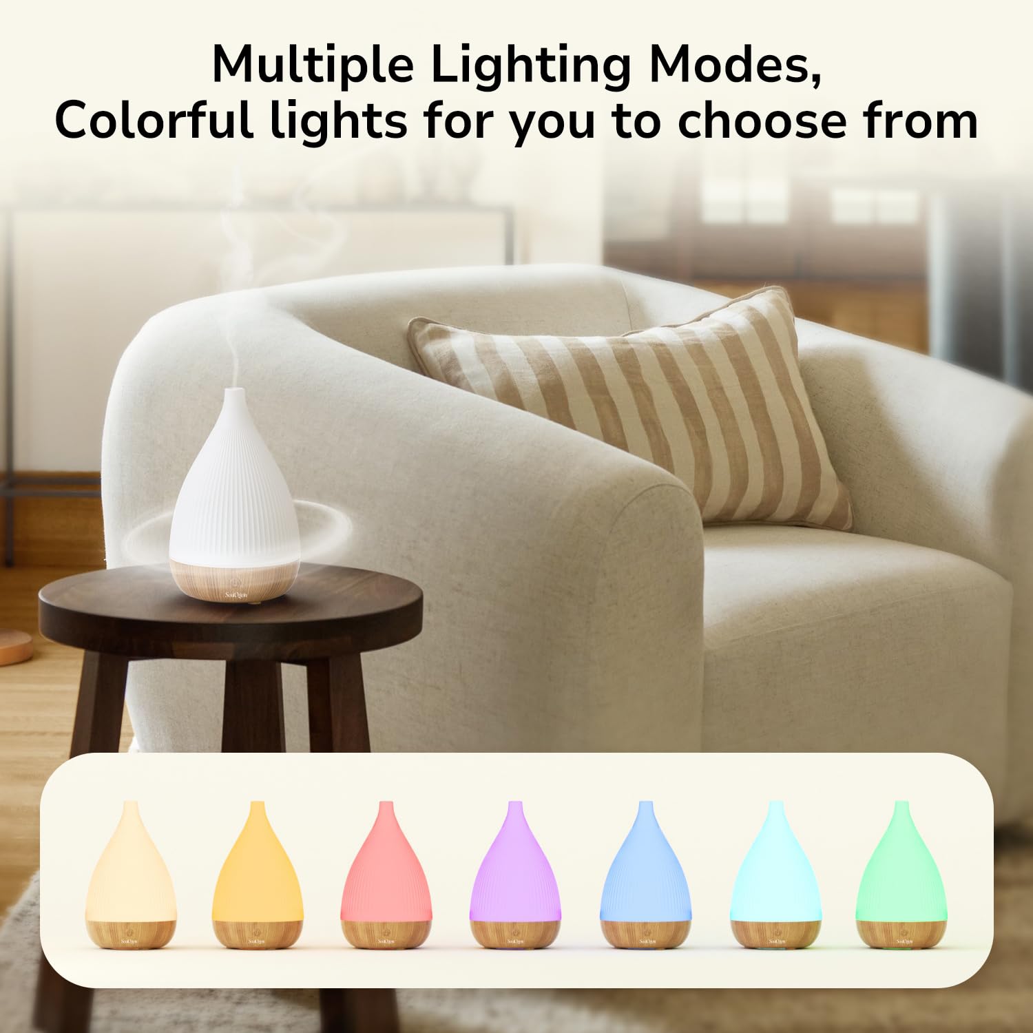SOULORIGIN Ultrasonic Essential Oil Diffuser – Auto Shut-Off, 8-Color Night Light, BPA-Free