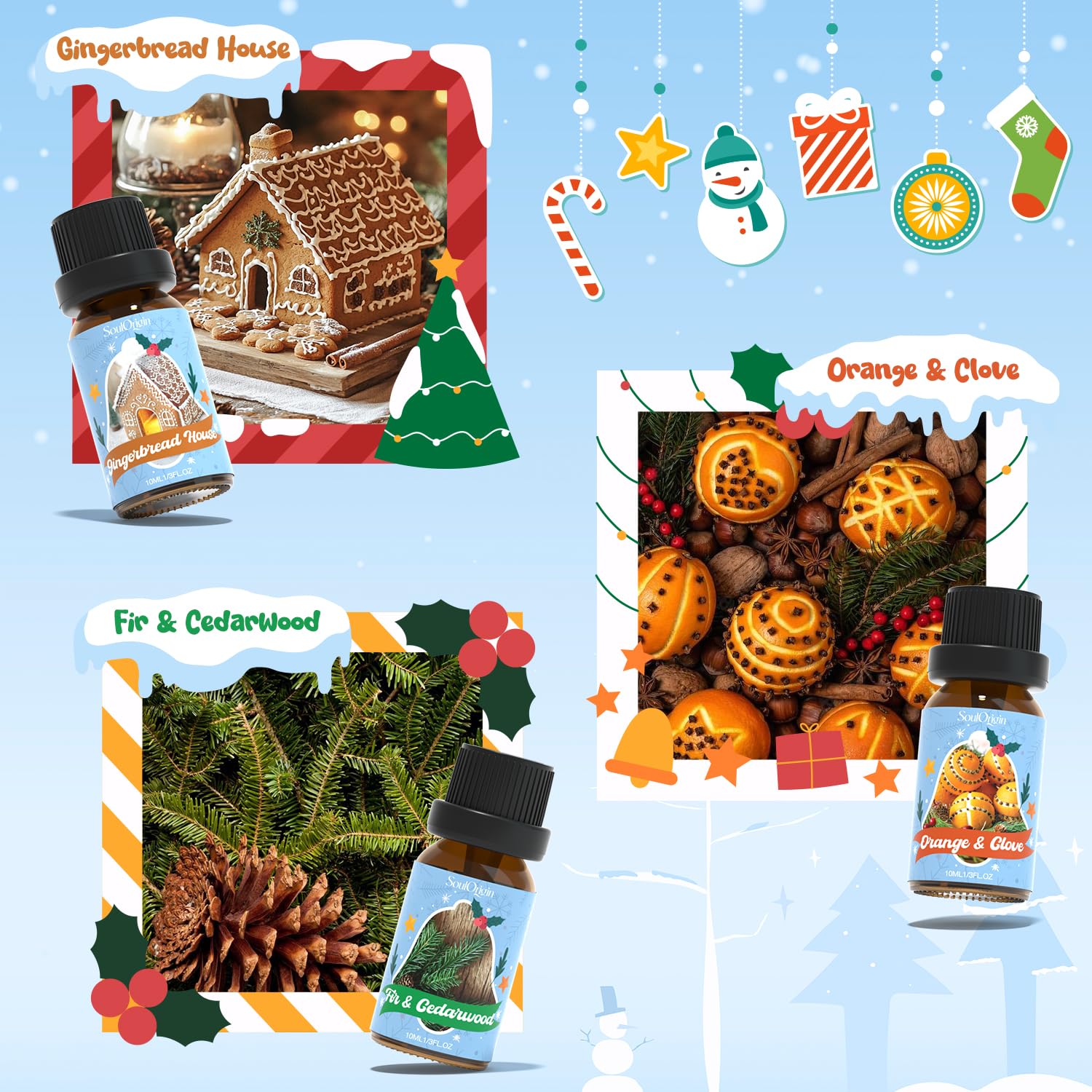 Soulorigin Holiday Essential Oils Set – Diffuser Fragrance & Candle Making (Vanilla Cinnamon Cookies, Caramel Apples, Gingerbread, Fir Cedar, Orange Cloves, Mulled Wine)