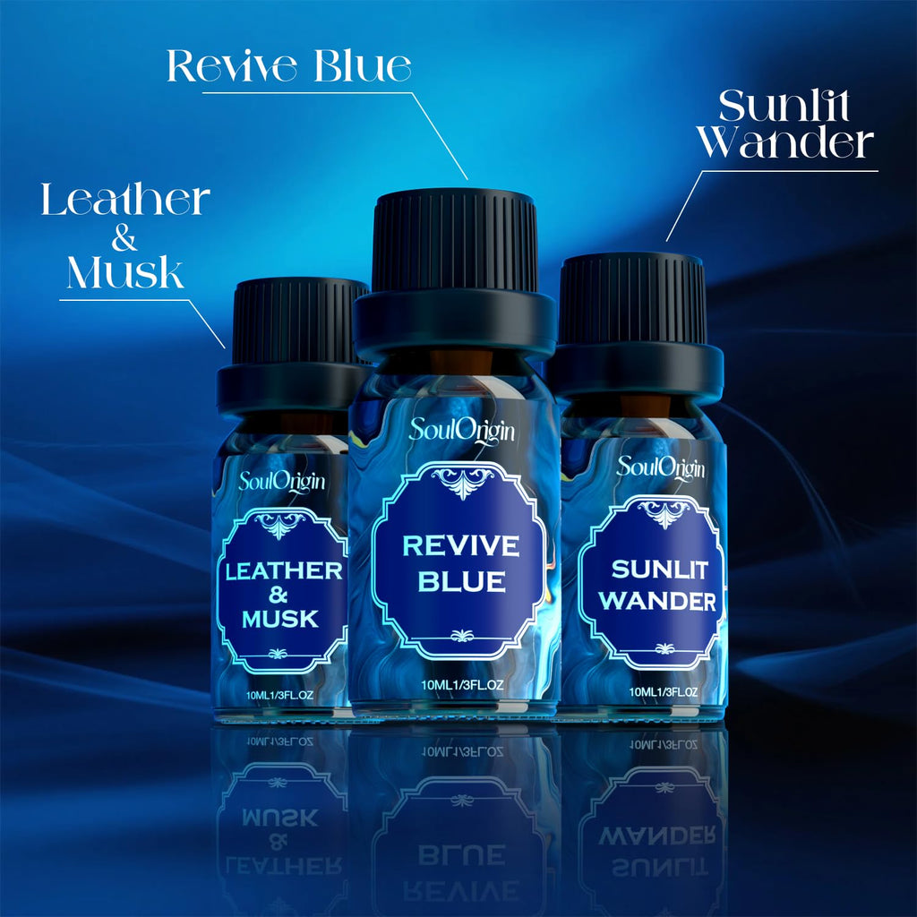 Soulorigin Cologne Fragrance Oils Set – Leather & Musk, Revive Blue, Sunlit Wander, Gentleman's Blend, Night Code, Cologne