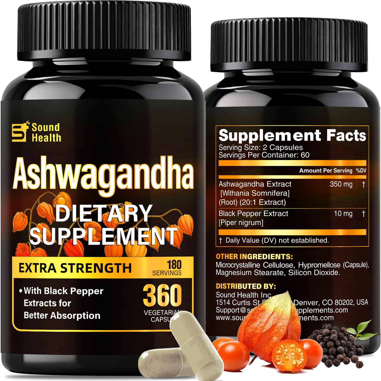 SoundHealth Ashwagandha Capsules – 7000mg per Serving | Immune & Hormone Support | 360 Caps