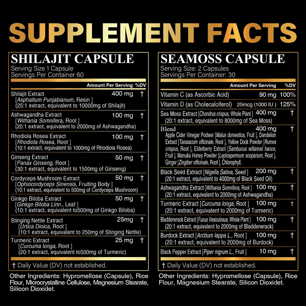 SoundHealth Wild Organic Irish Sea Moss & Shilajit – 2 Bottles, 60 Capsules Each