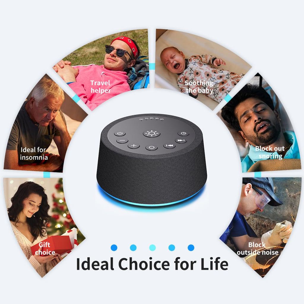 SoundLegend White Noise Sleep Machine — 30 Sounds, 12 Night Colors, 32 Levels, 5 Timers, Compact