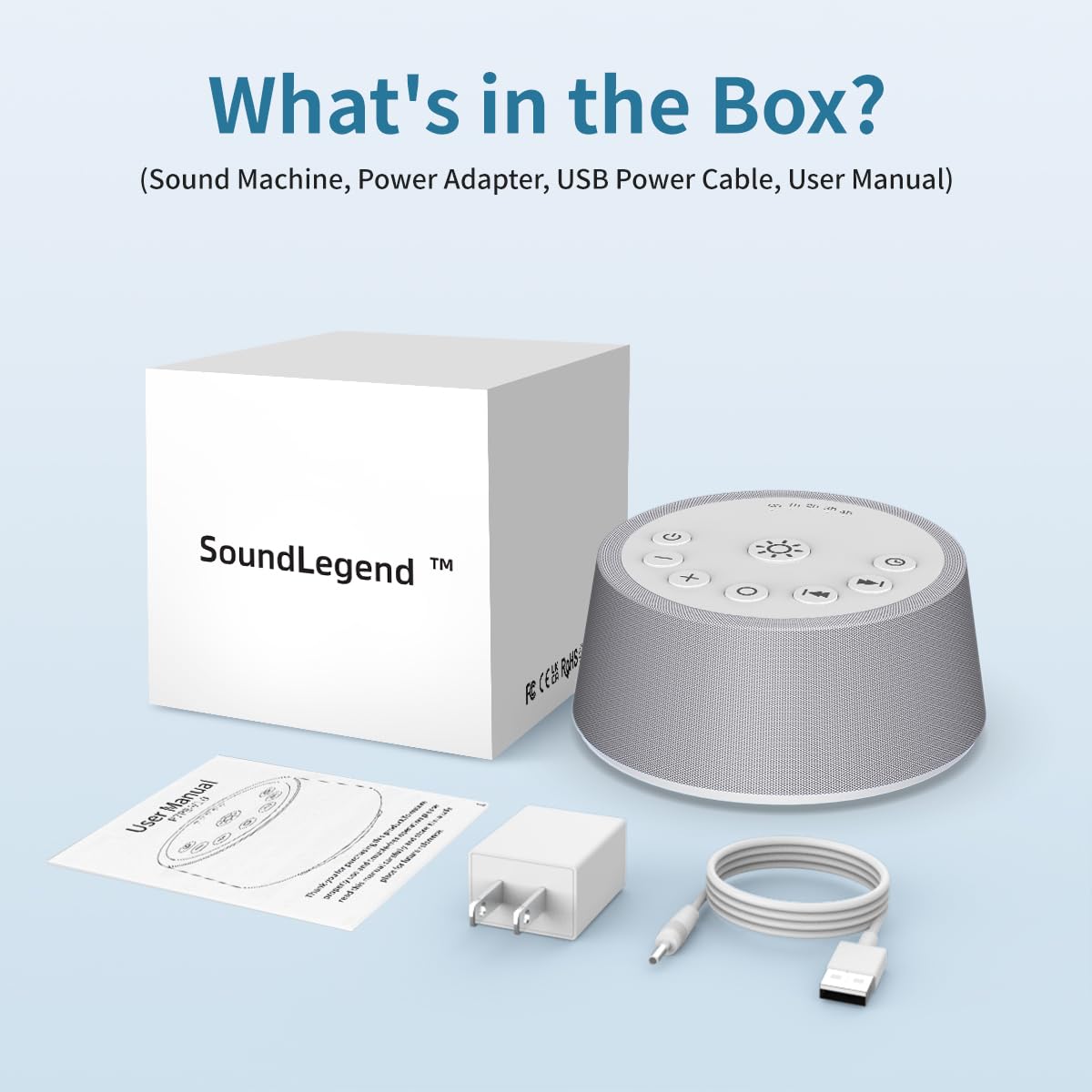 SoundLegend White Noise Sleep Machine — 30 Sounds, 32-Level Volume, 12 Night Lights, 5 Timers, Compact Travel Gift