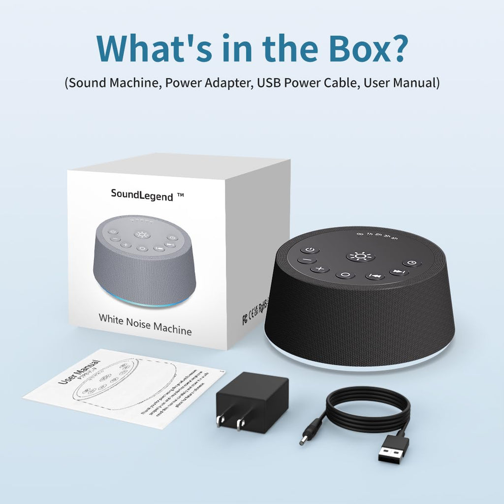 SoundLegend White Noise Sleep Machine — 30 Sounds, 12 Night Colors, 32 Levels, 5 Timers, Compact