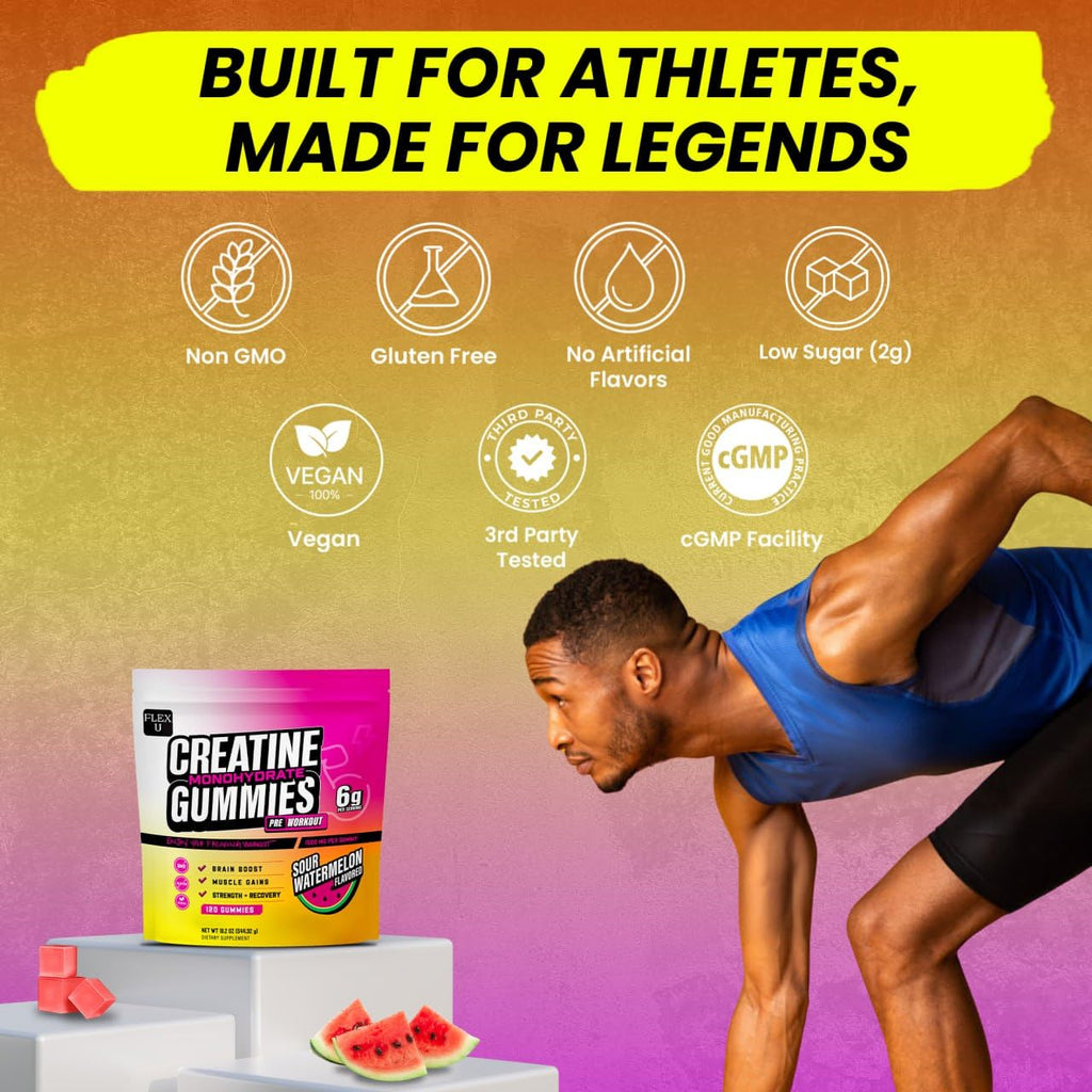 Creatine PreWorkout Gummies - 6g Monohydrate Per Serving | Vegan Watermelon | 120 Ct