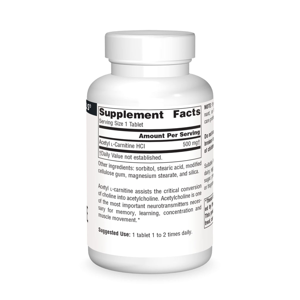 Source Naturals Acetyl L-Carnitine 500mg, 60 Tablets – Supports Memory, Focus & Muscle Energy