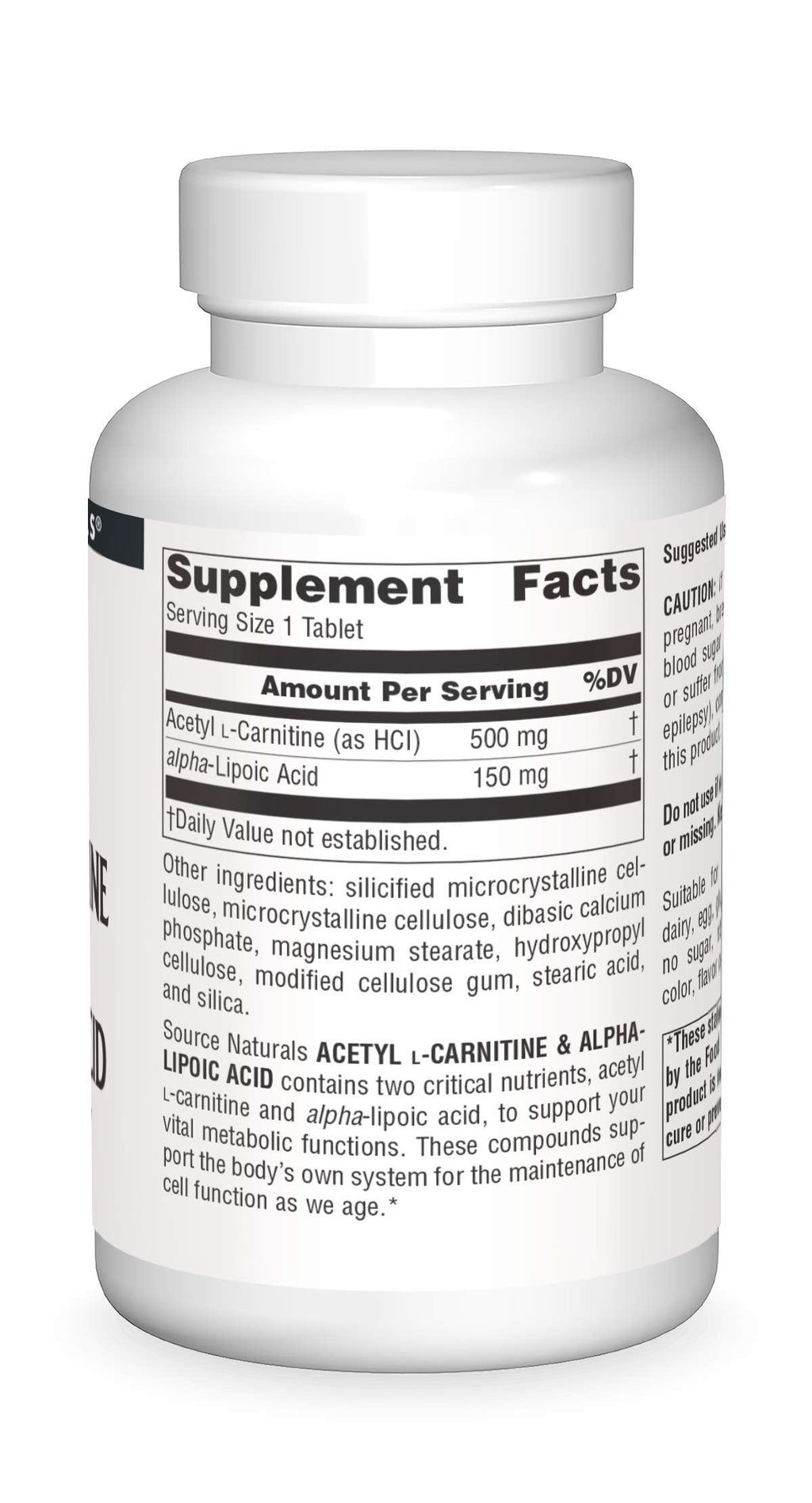 Source Naturals Acetyl L-Carnitine & Alpha-Lipoic Acid 650 mg – 120 Tablets
