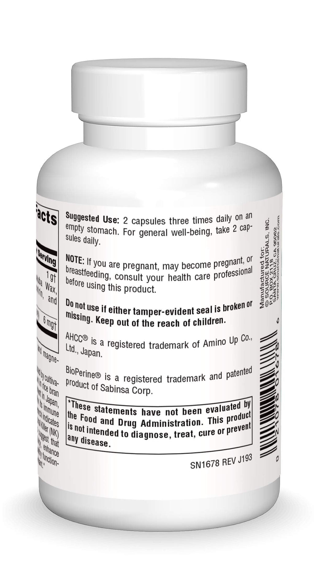 Source Naturals AHCC with Bioperine 500 mg - 60 Capsules | Immune Support