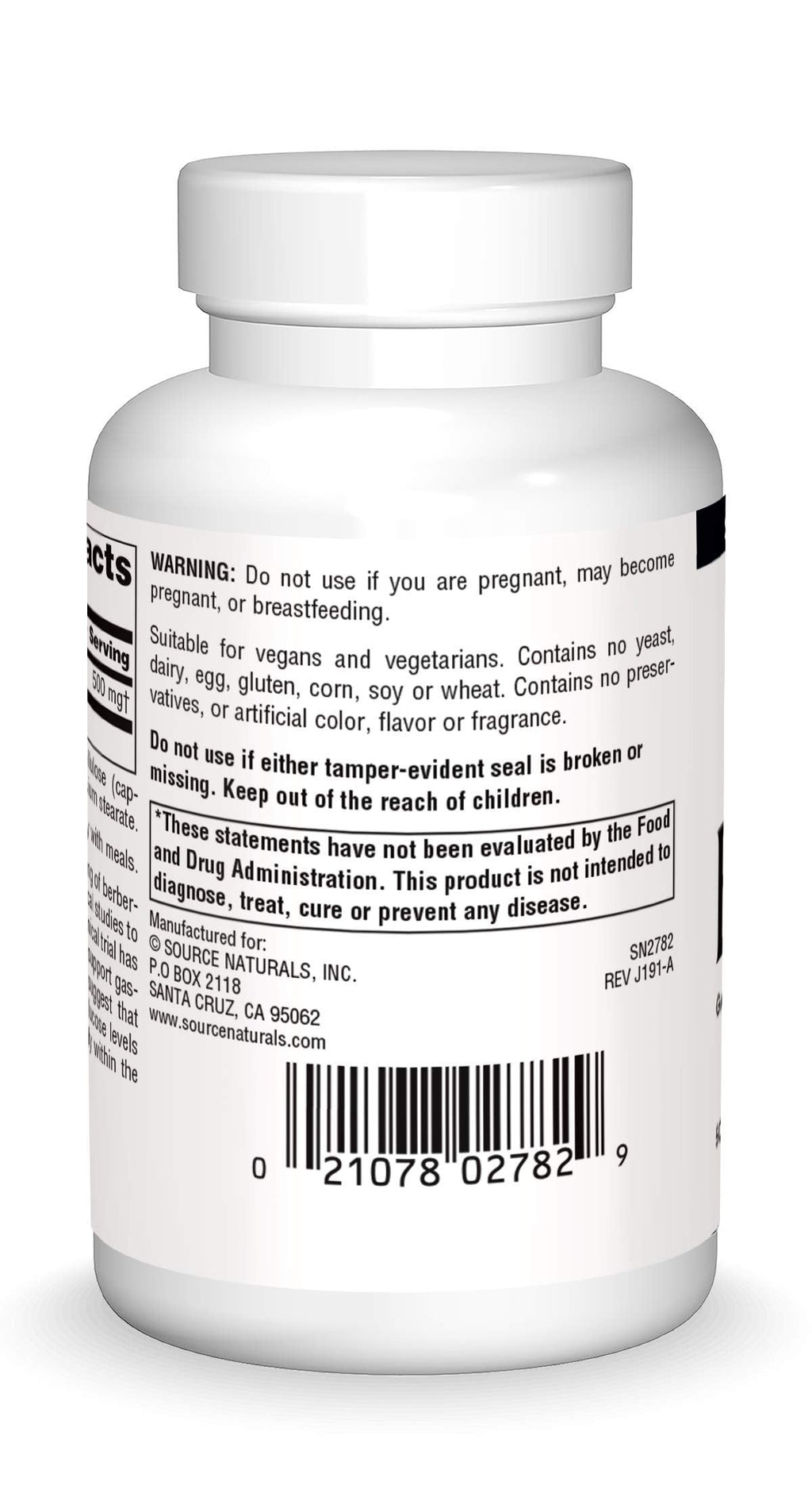 Source Naturals Berberine Vegetable Capsule - 500 mg HCl | 30 Vegetarian Capsules | GI Support