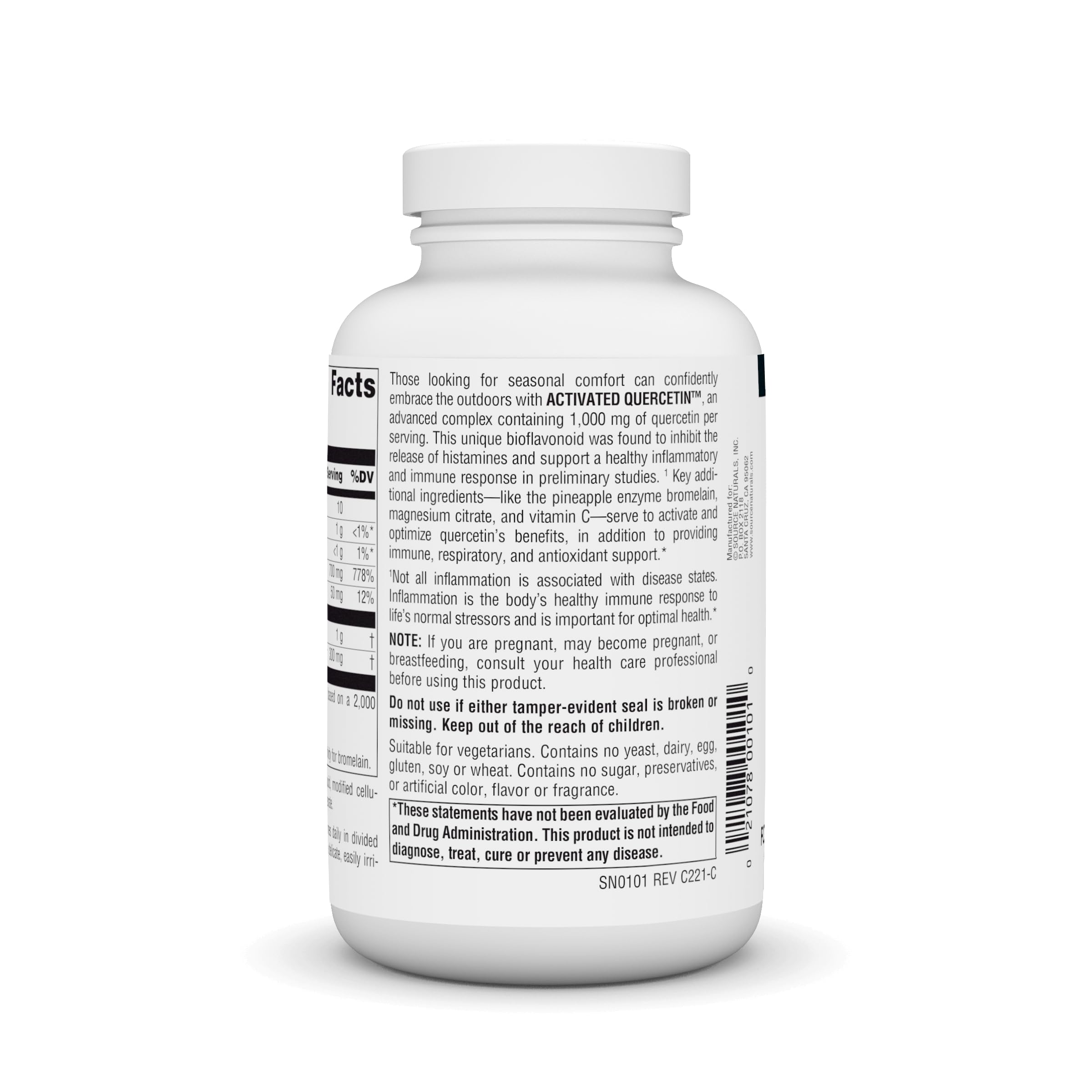 Source Naturals Activated Quercetin — Plant-Derived Bioflavonoid Complex | Seasonal & Immune Defense | 200 Vegetarian-Friendly Tablets