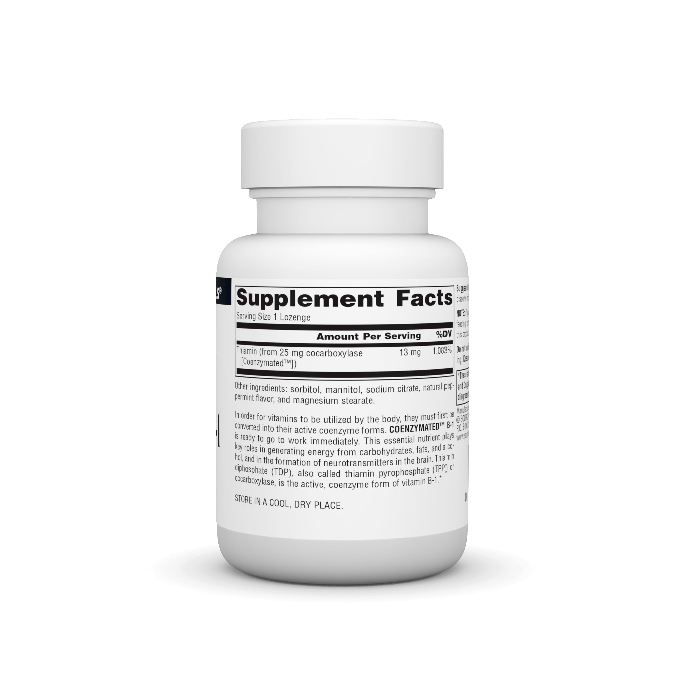 Source Naturals Coenzymated B-1 25mg – Fast-Acting Thiamin Cocarboxylase Lozenges (60)