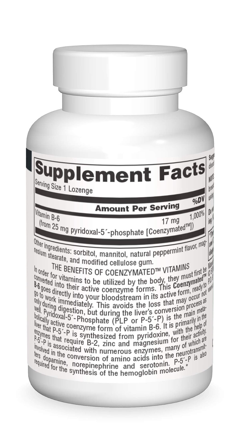 Source Naturals Coenzymated B-6 25 mg P-5 (Pyridoxal-5-Phosphate) - Fast-Acting Sublingual Vitamin, 30 Lozenges