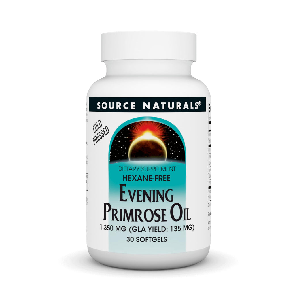 Source Naturals Evening Primrose Oil Hexane-Free 1350 mg | GLA 135 mg | Cold-Pressed | 30 Softgels