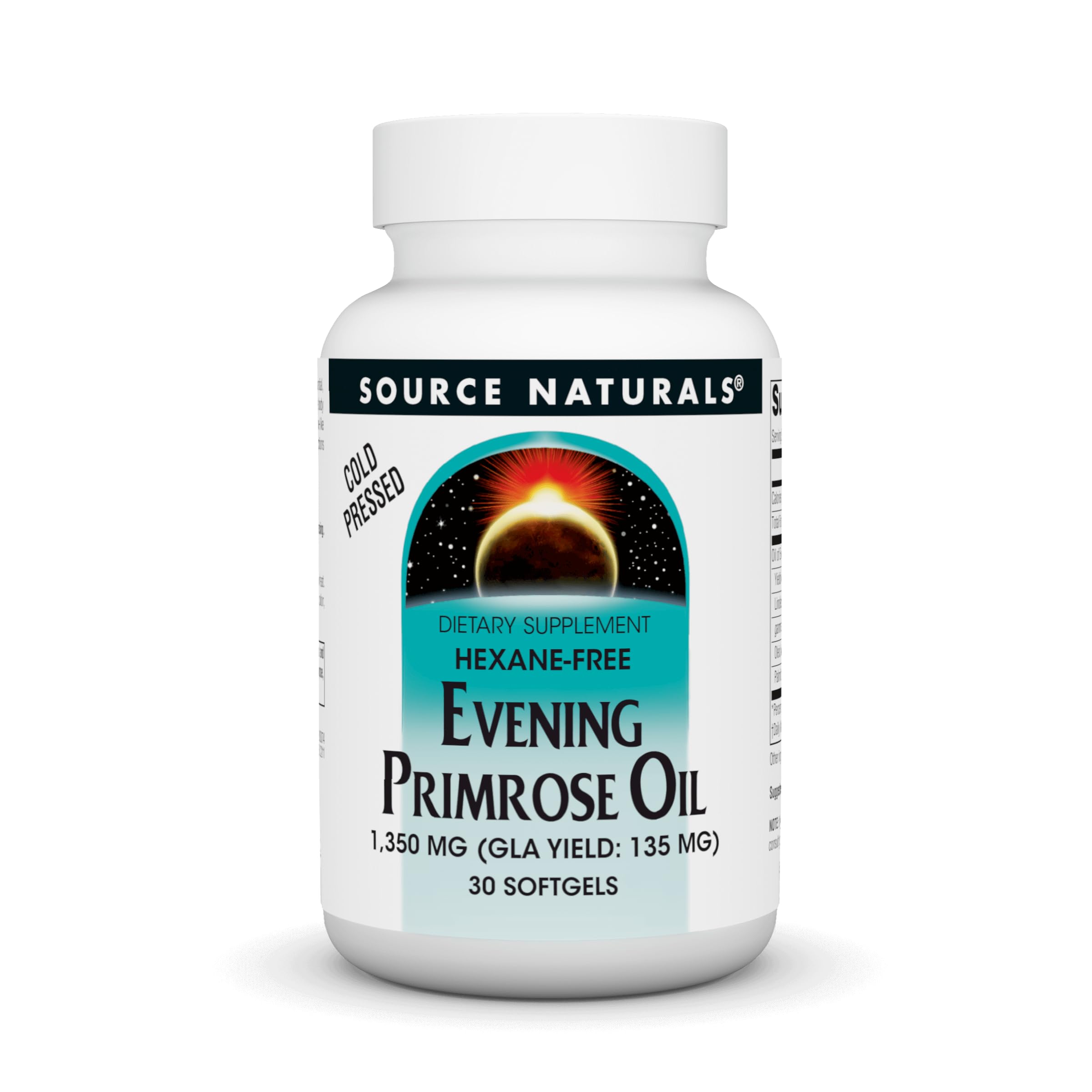 Source Naturals Evening Primrose Oil Hexane-Free 1350 mg | GLA 135 mg | Cold-Pressed | 30 Softgels