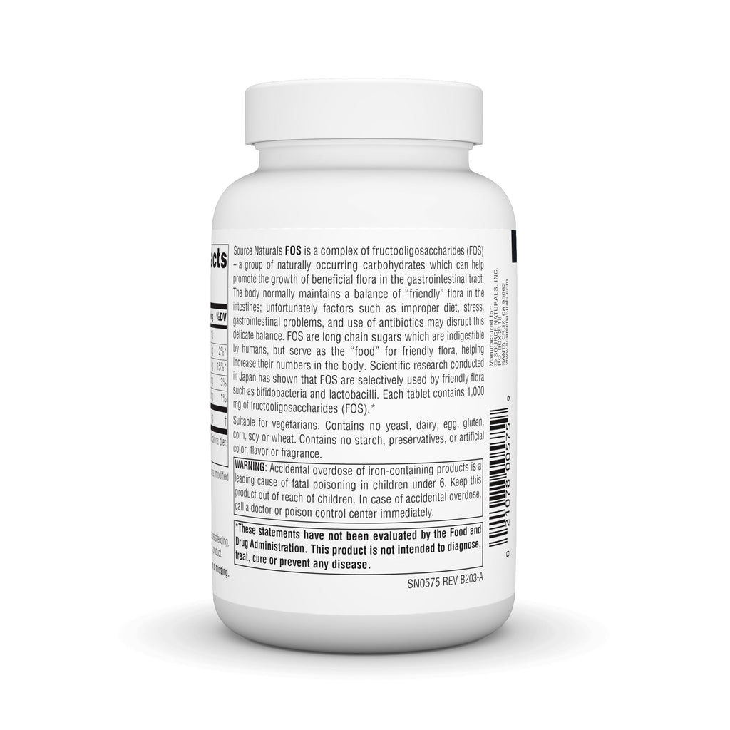 Source Naturals FOS 1000 mg Fructooligosaccharides Probiotic Enhancer – 100 Tablets
