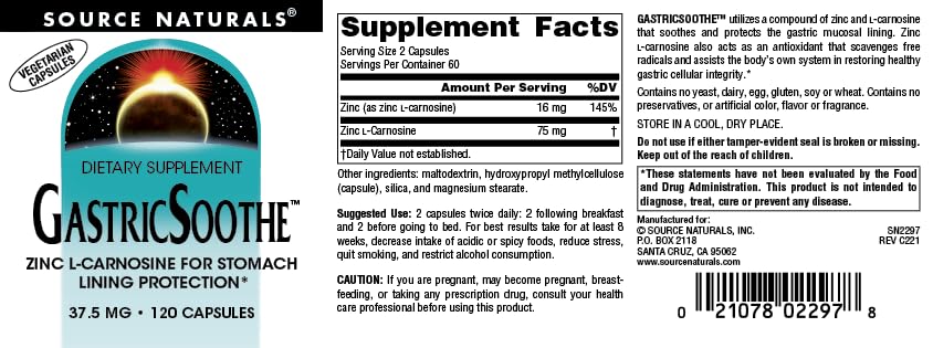 Source Naturals GastricSoothe Zinc L-Carnosine 120 Veggie Caps