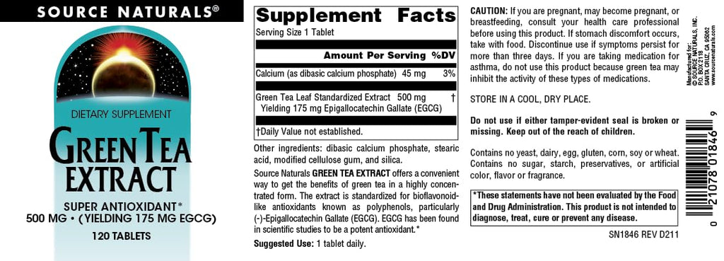 Source Naturals Green Tea Extract - 500 mg (175 mg EGCG) - 120 Tablets
