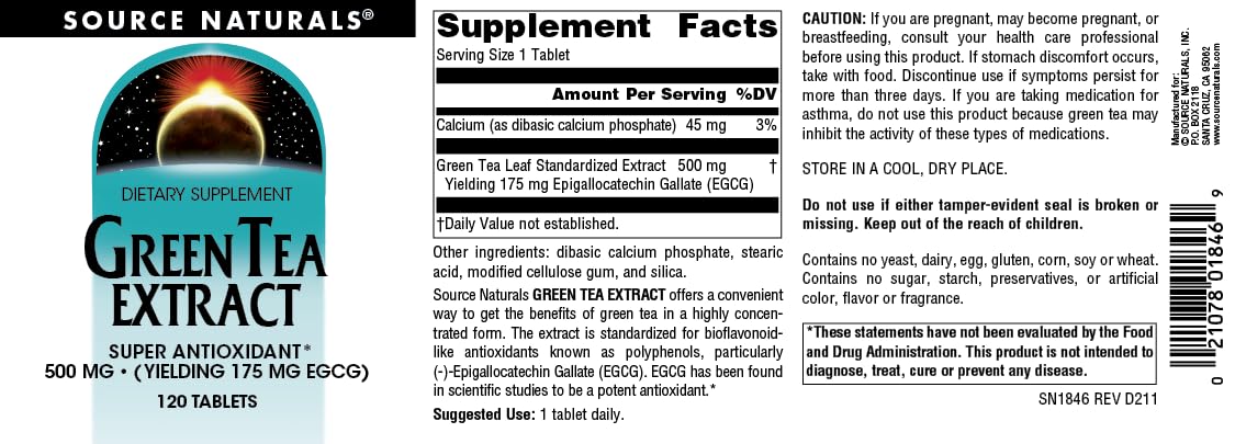 Source Naturals Green Tea Extract - 500 mg (175 mg EGCG) - 120 Tablets
