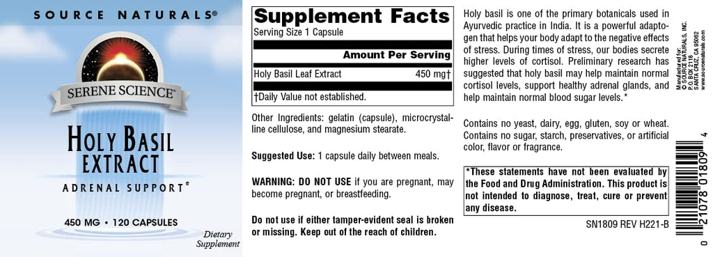 Source Naturals Holy Basil Extract Adrenal Support* 450mg - 120 Capsules