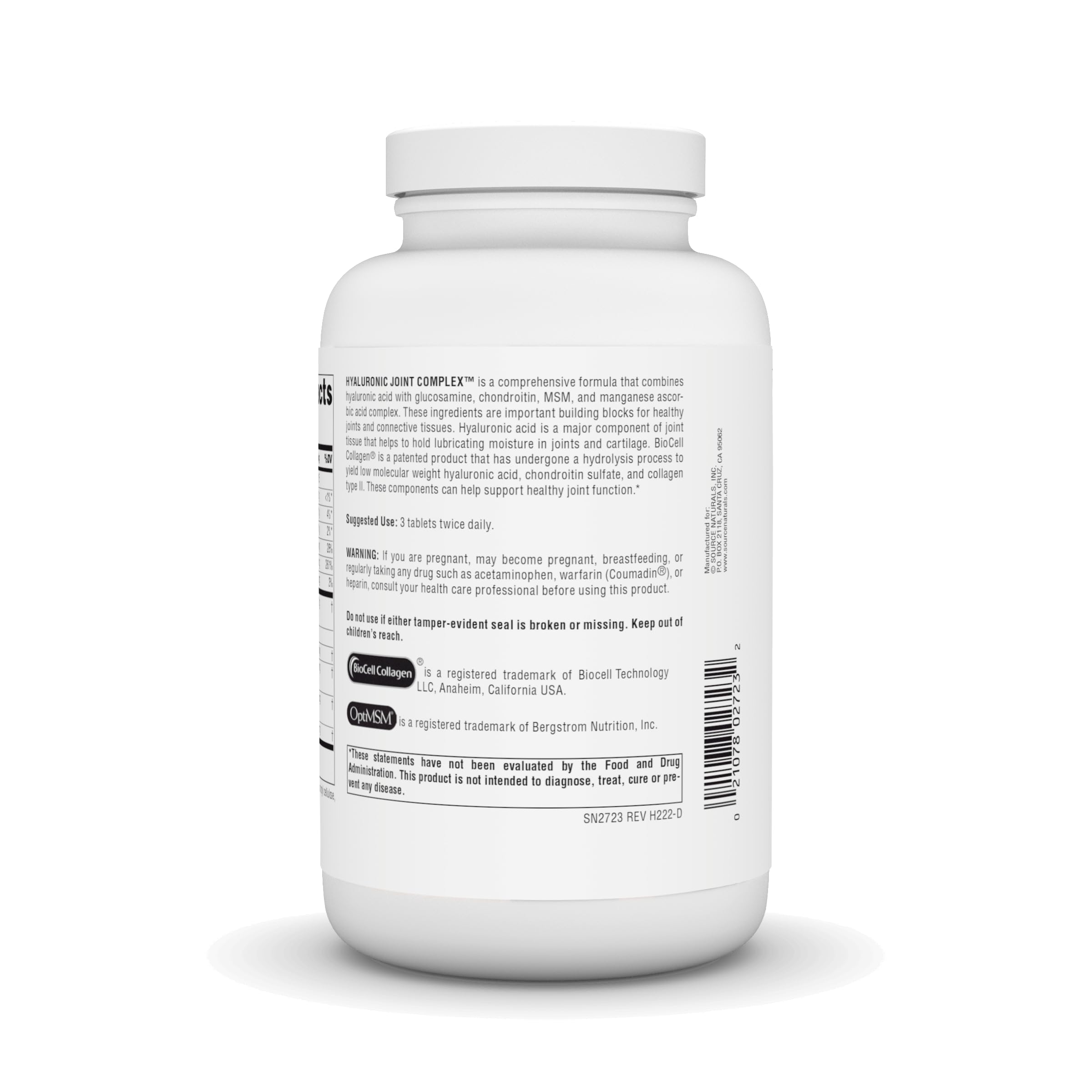 Source Naturals Hyaluronic Joint Complex with Glucosamine, Chondroitin & MSM Extra Strength - 240 Tablets
