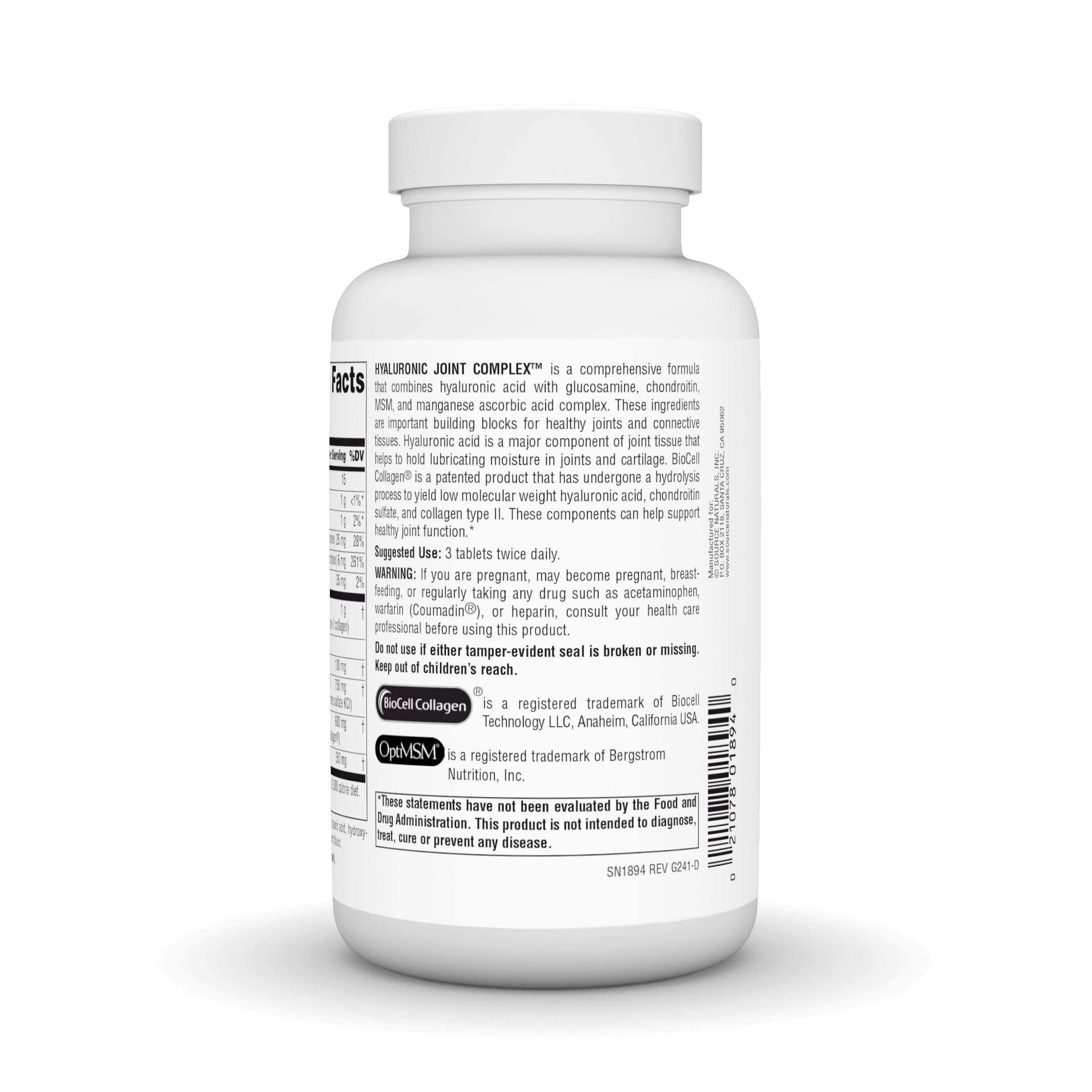 Source Naturals Hyaluronic Joint Complex with Glucosamine, Chondroitin & MSM Extra Strength - 120 Tablets