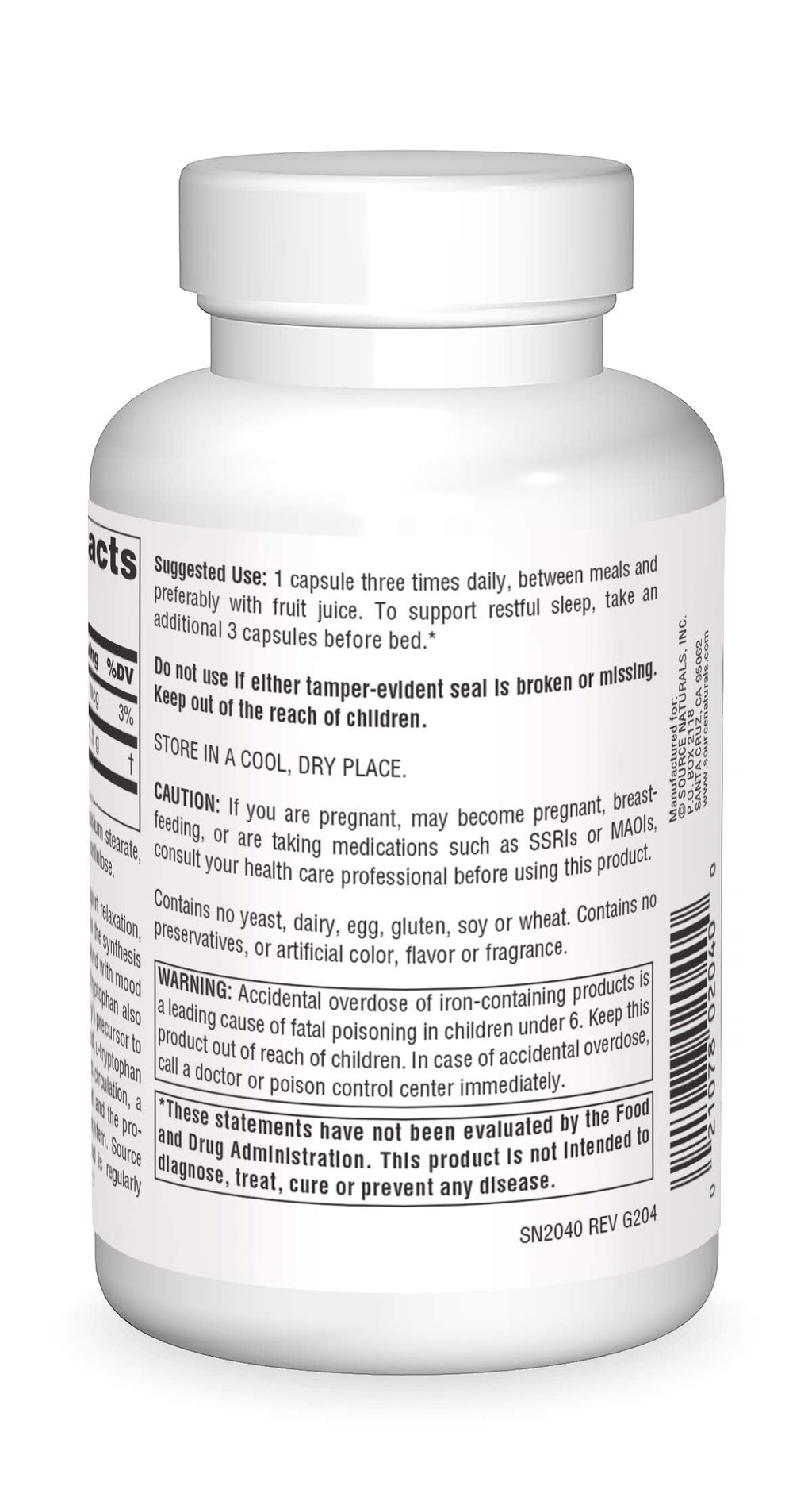 Source Naturals L-Tryptophan 500 mg, 90 Caps – Sleep, Mood & Metabolism Support