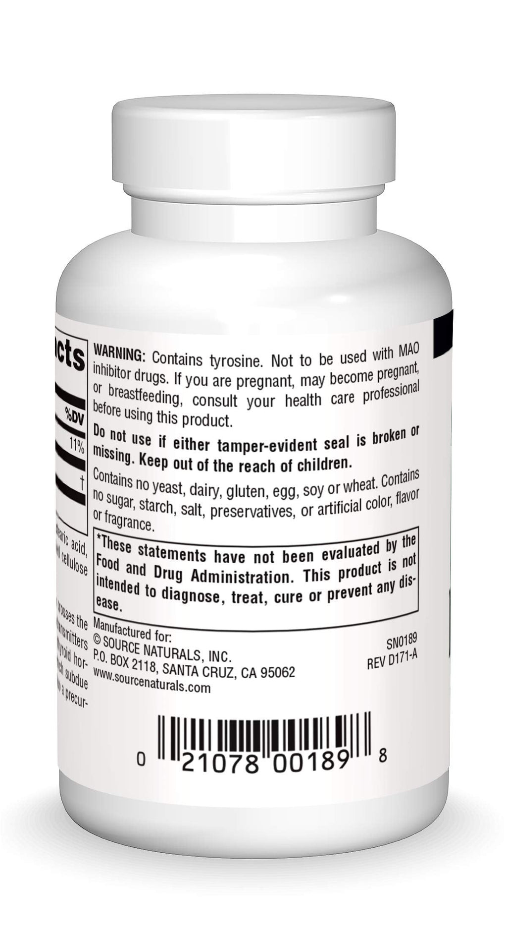 Source Naturals L-Tyrosine Free-Form Amino Acid Supplement - 50 Tablets