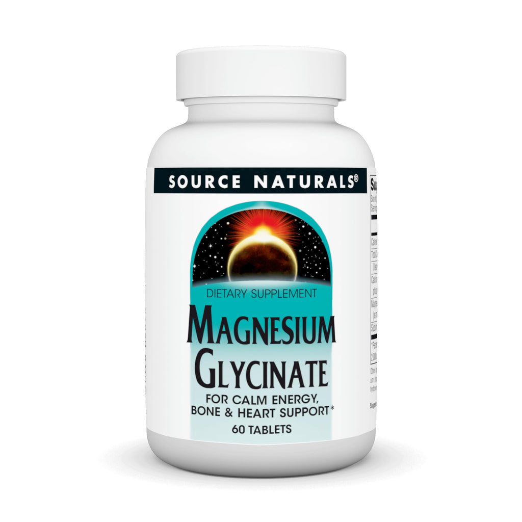 Source Naturals Magnesium Glycinate, Chelated for High Absorption | Calm Energy, Bone & Heart Support*, 200 mg per Serving - 60 Tablets