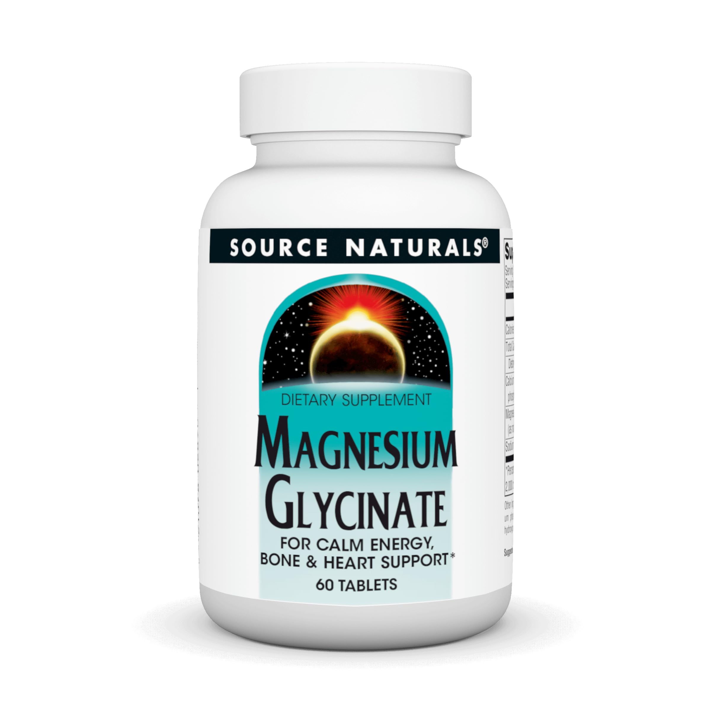 Source Naturals Magnesium Glycinate, Chelated for High Absorption | Calm Energy, Bone & Heart Support*, 200 mg per Serving - 60 Tablets