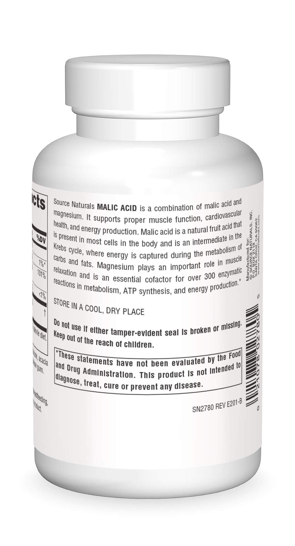 Source Naturals Malic Acid, Supports Muscles and Energy Production*, 2,500 mg - 120 Tablets