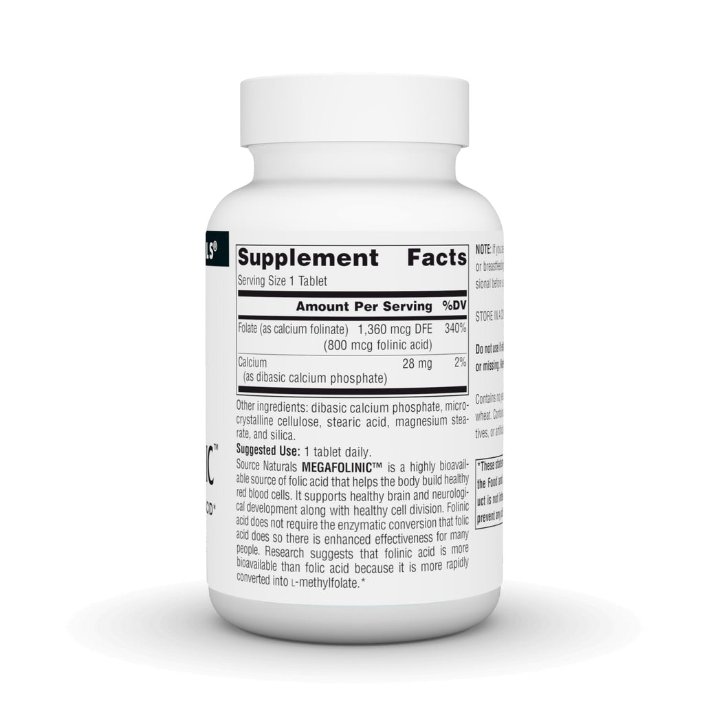Source Naturals MegaFolinic 800 mcg Folic Acid | 240 Tablets | Vegetarian