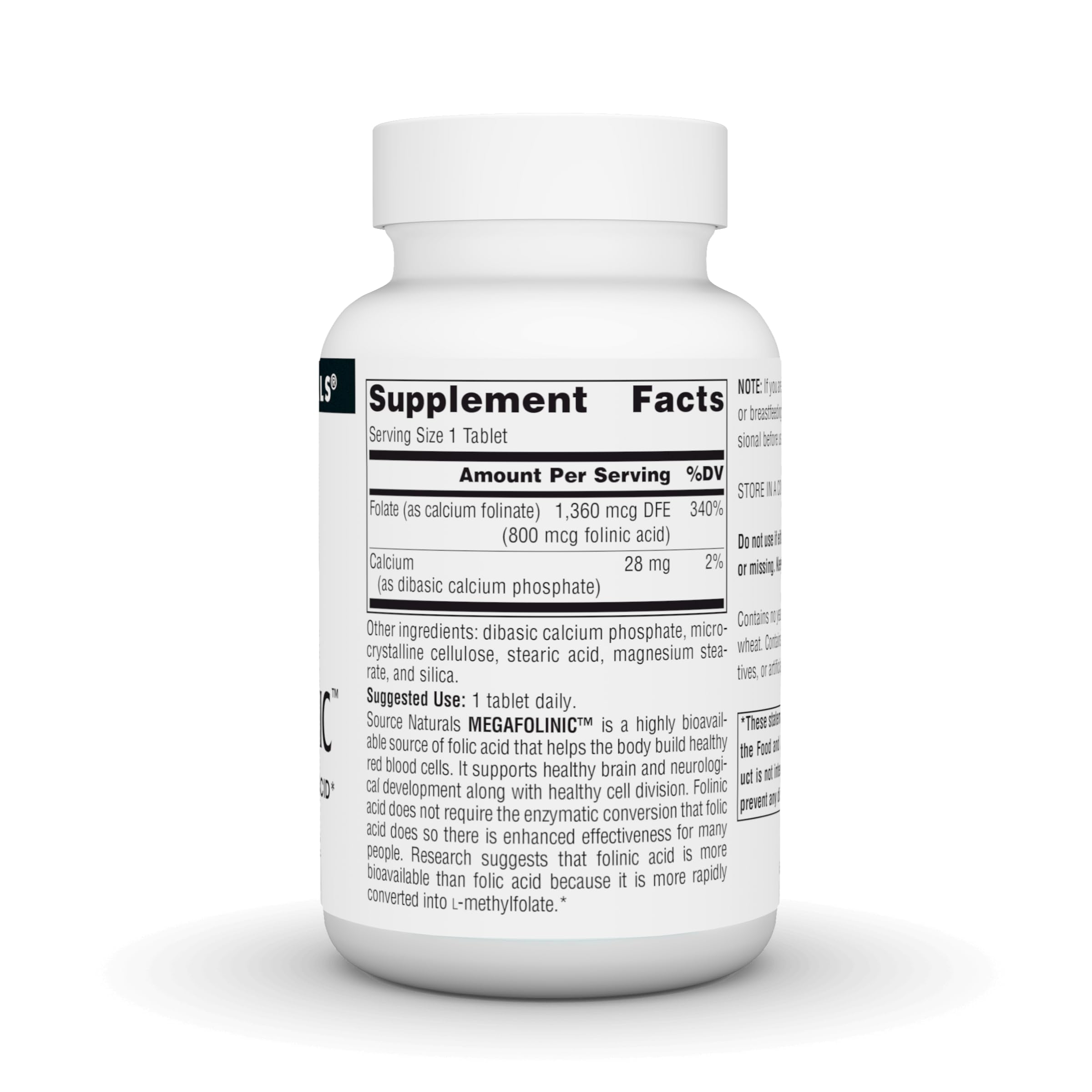 Source Naturals MegaFolinic 800 mcg Folic Acid | 240 Tablets | Vegetarian
