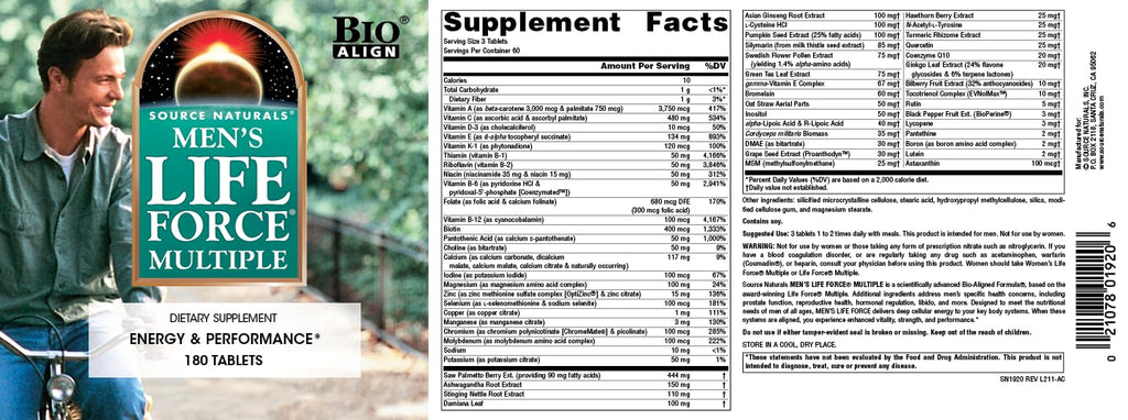 Source Naturals Men's Life Force Multivitamin & Immune Health Supplement - 180 Tablets