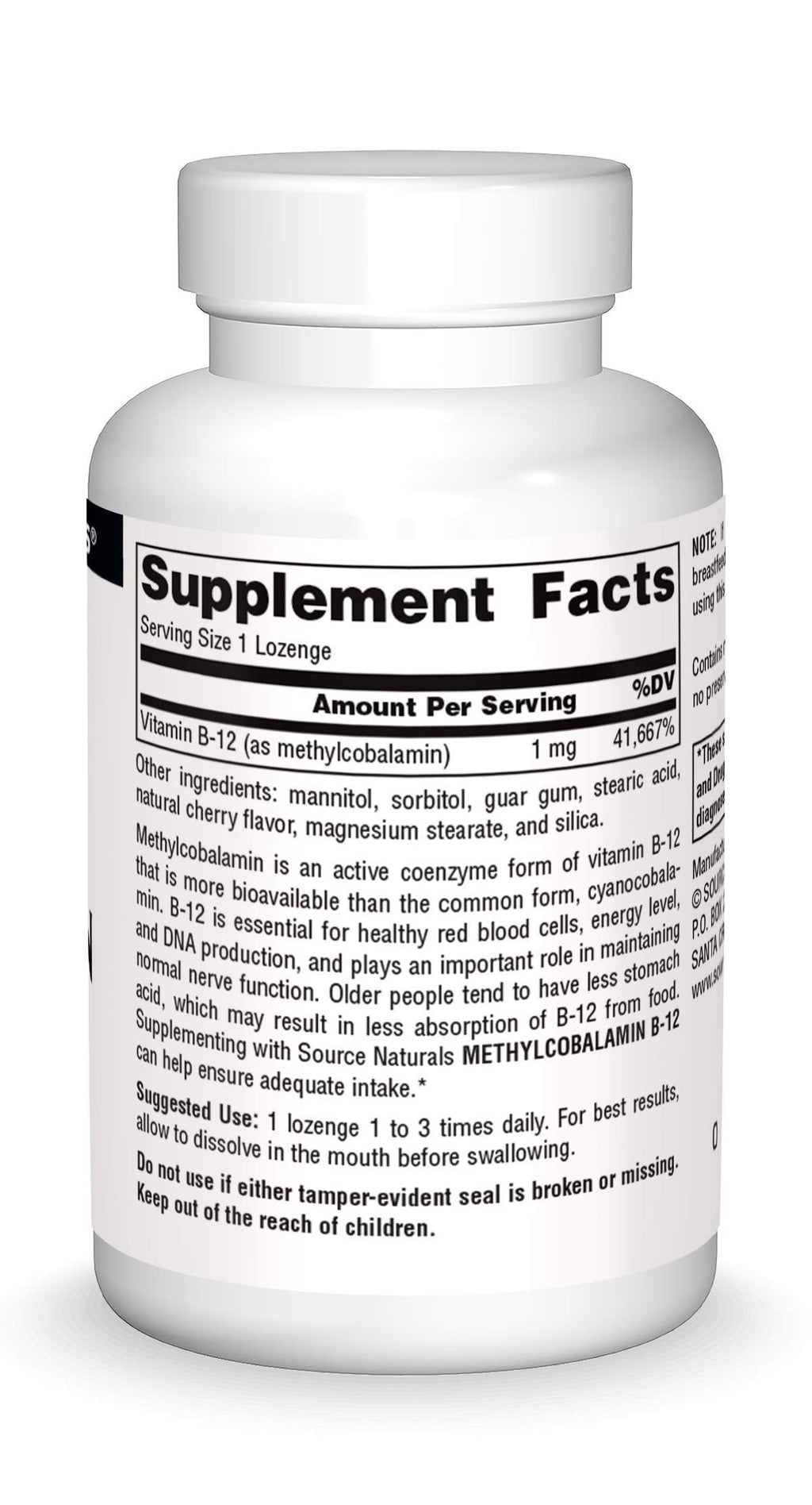 Source Naturals MethylCobalamin Vitmain B-12 Cherry-Flavored, 1 mg - 120 Lozenges