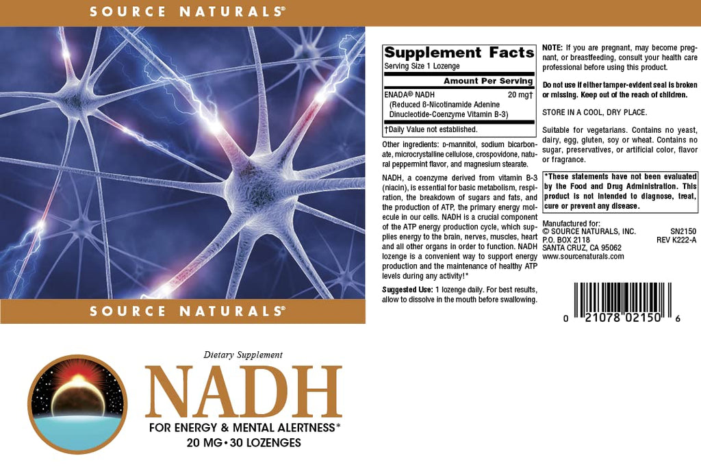 Source Naturals NADH 20mg, 30 Lozenges – Boost Energy and Mental Alertness*