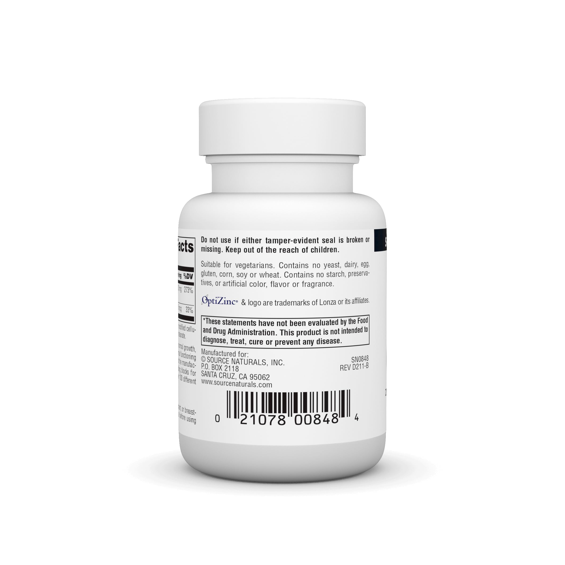 Source Naturals OptiZinc Zinc Methionine Sulfate Complex & Dietary Supplement* - 120 Tablets