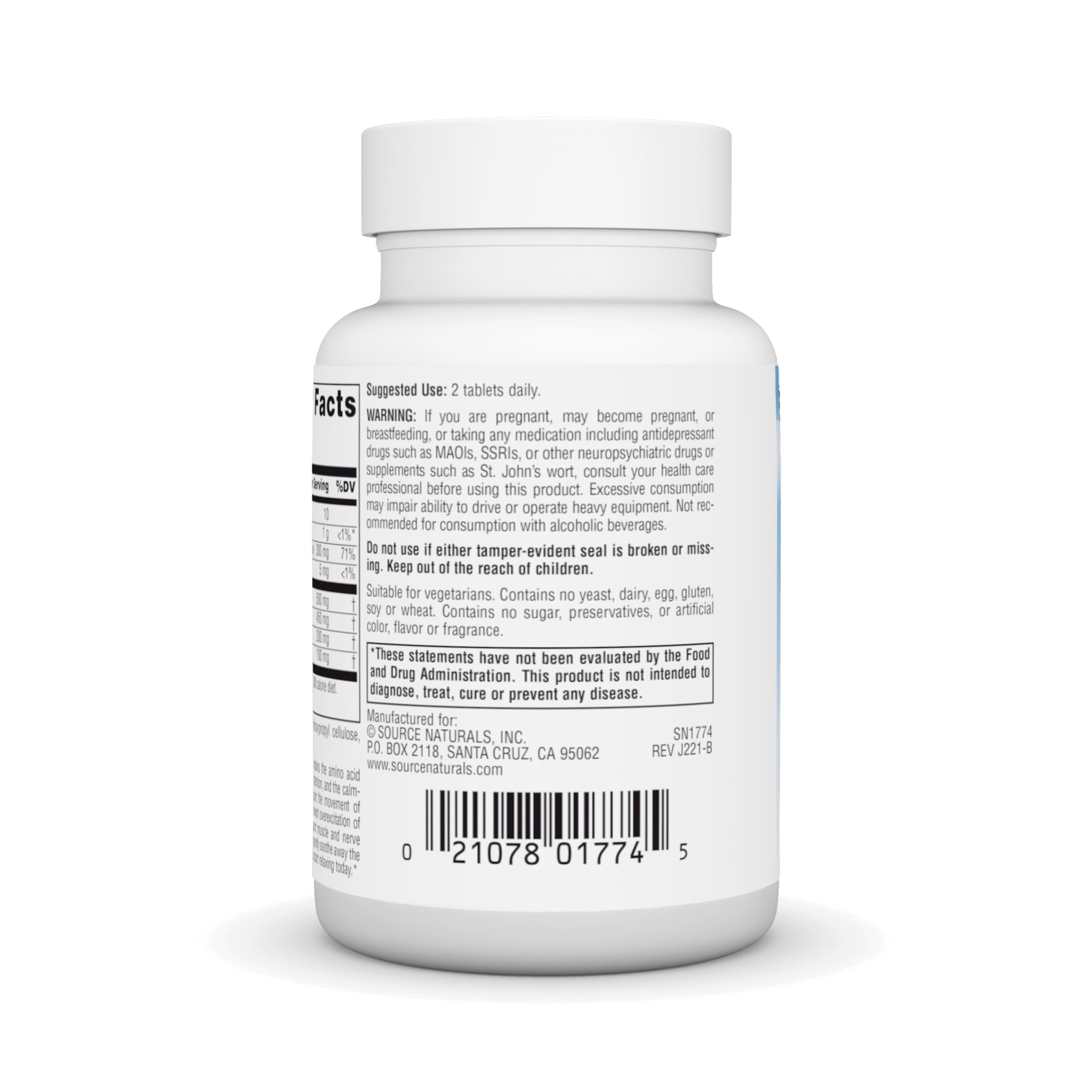 Source Naturals Theanine Serene - Calm Mind & Body with GABA - Vegetarian - 30 Tablets